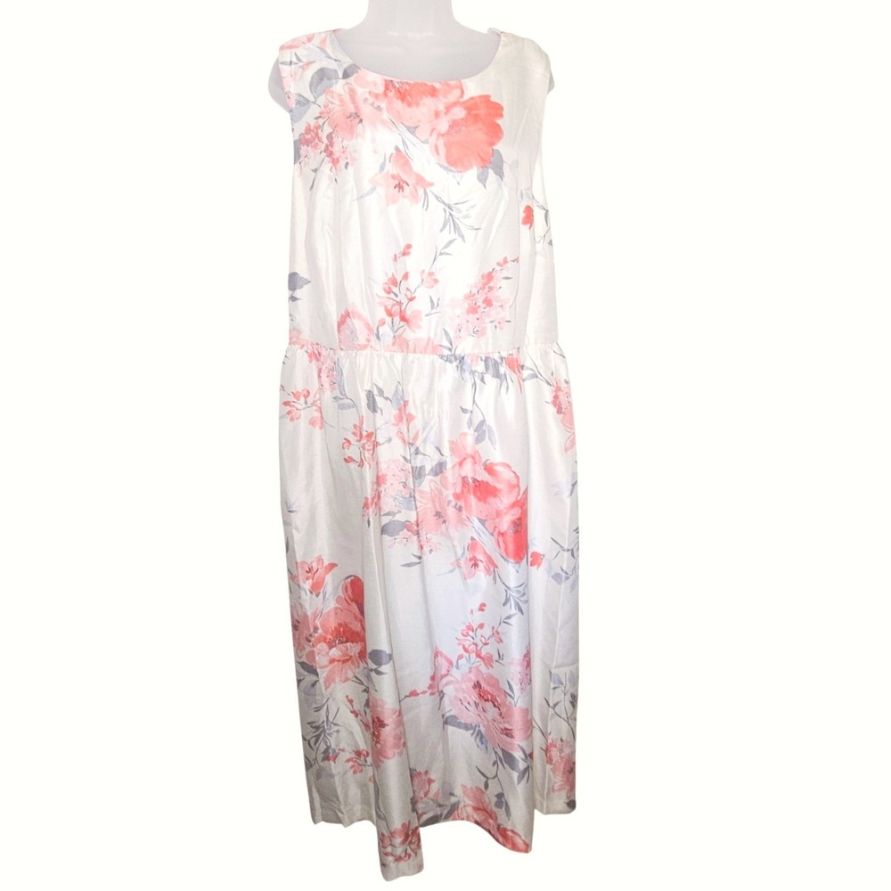 Donna Ricco New York Floral Sleeveless Midi Dress Coral White Womens Plus 20W